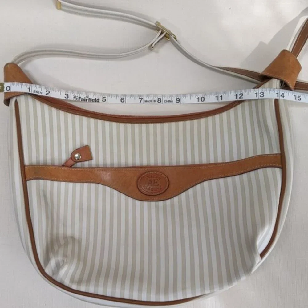 Allan Edward Shoulder Bag Striped Leather Accents Hobo Handbag
